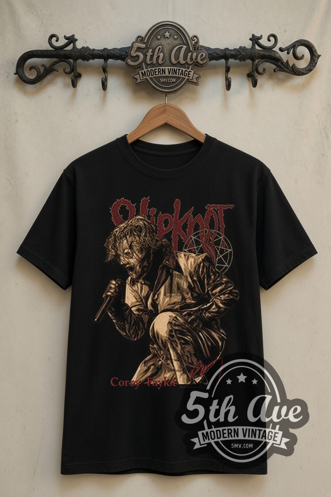 Slipknot Corey Taylor Live double stitched black tee front on dark iron 5th Ave rack