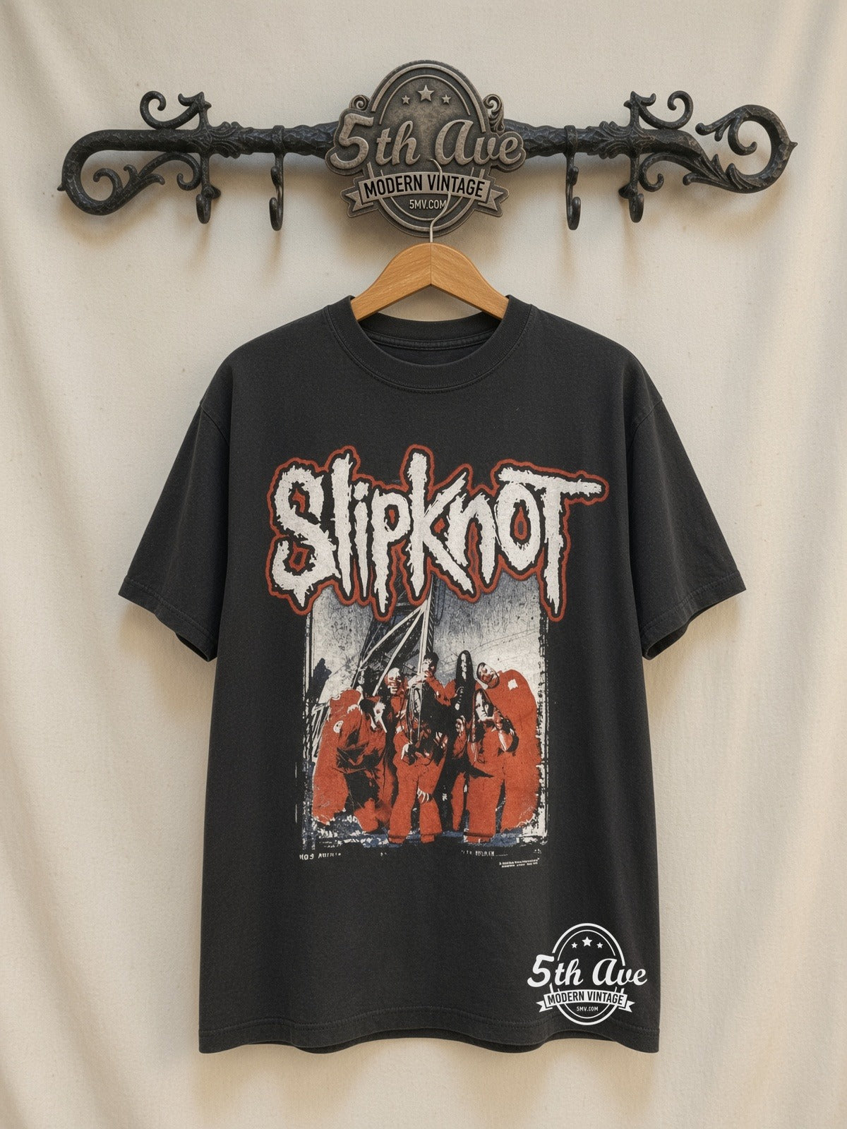 Slipknot Red Jumpsuits Group Barcode vintage band t-shirt on rack