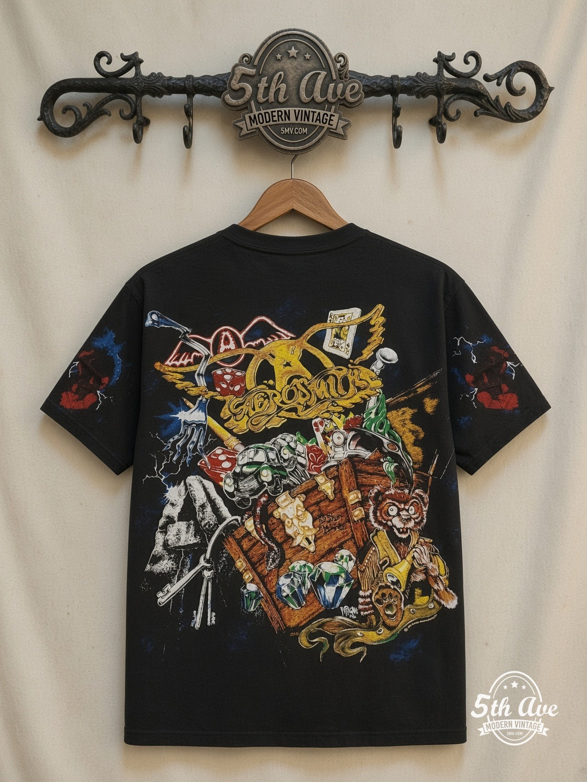 Social Distortion Skully Cards all over print vintage tee back on cream 5th Ave rack