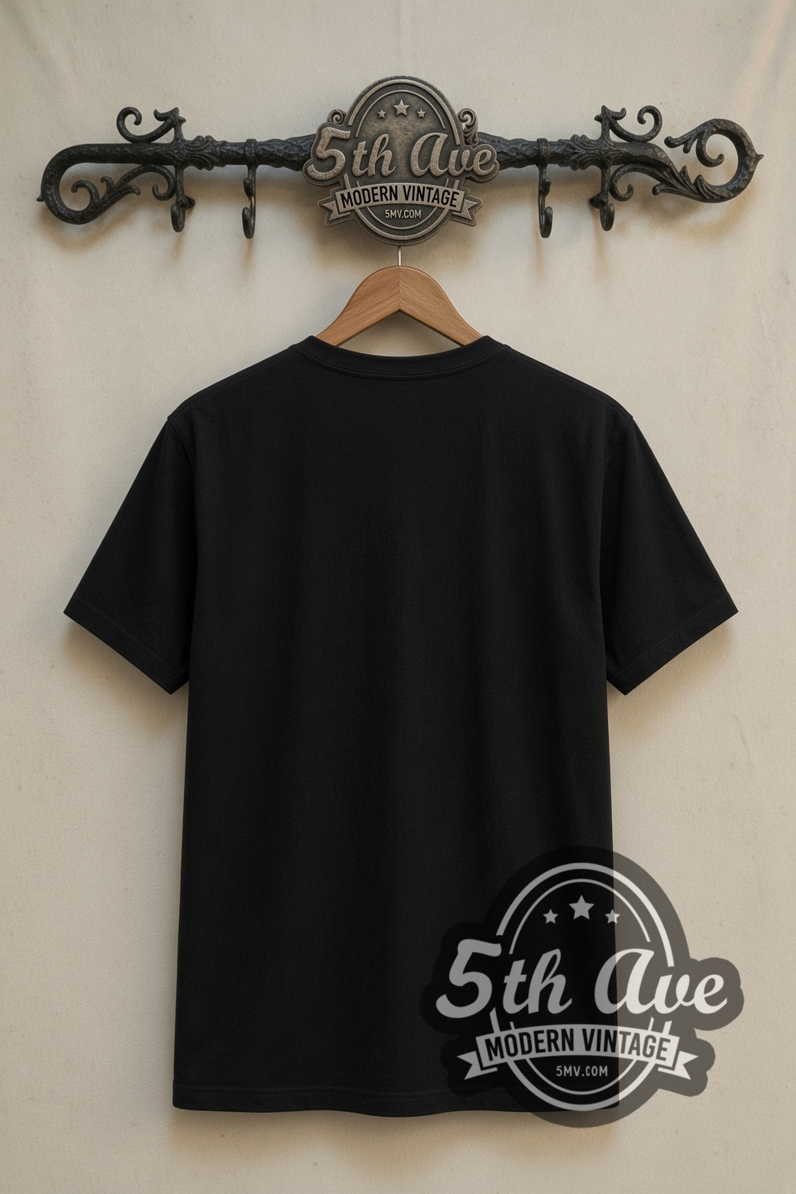 Plain black back of Sonic the Hedgehog running double stitched tee on rack