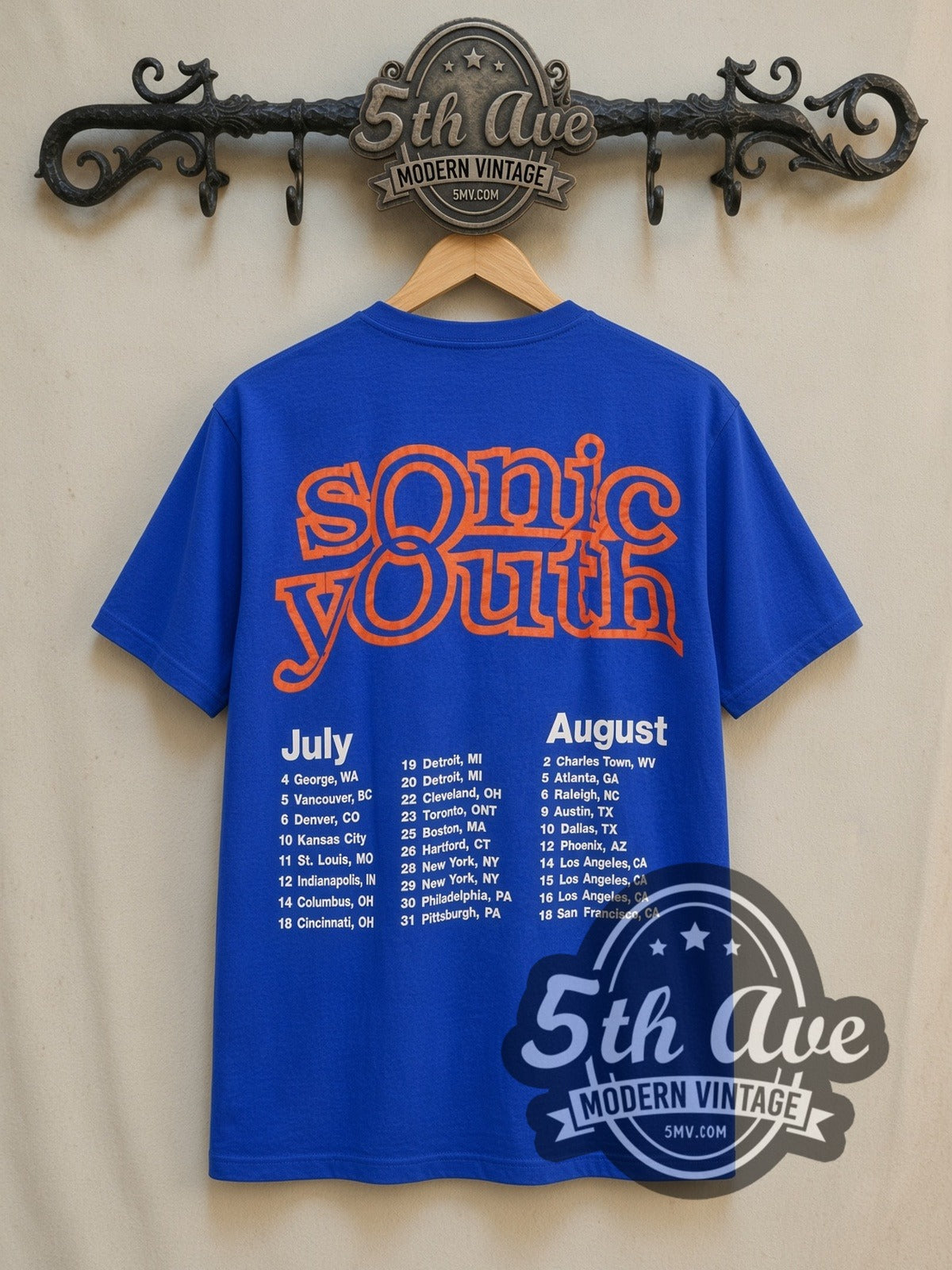Sonic Youth Washing Machine vintage band t-shirt, back view on a display rack