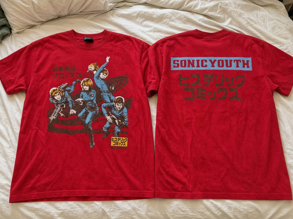 Sonic Youth red vintage band t-shirt on bed