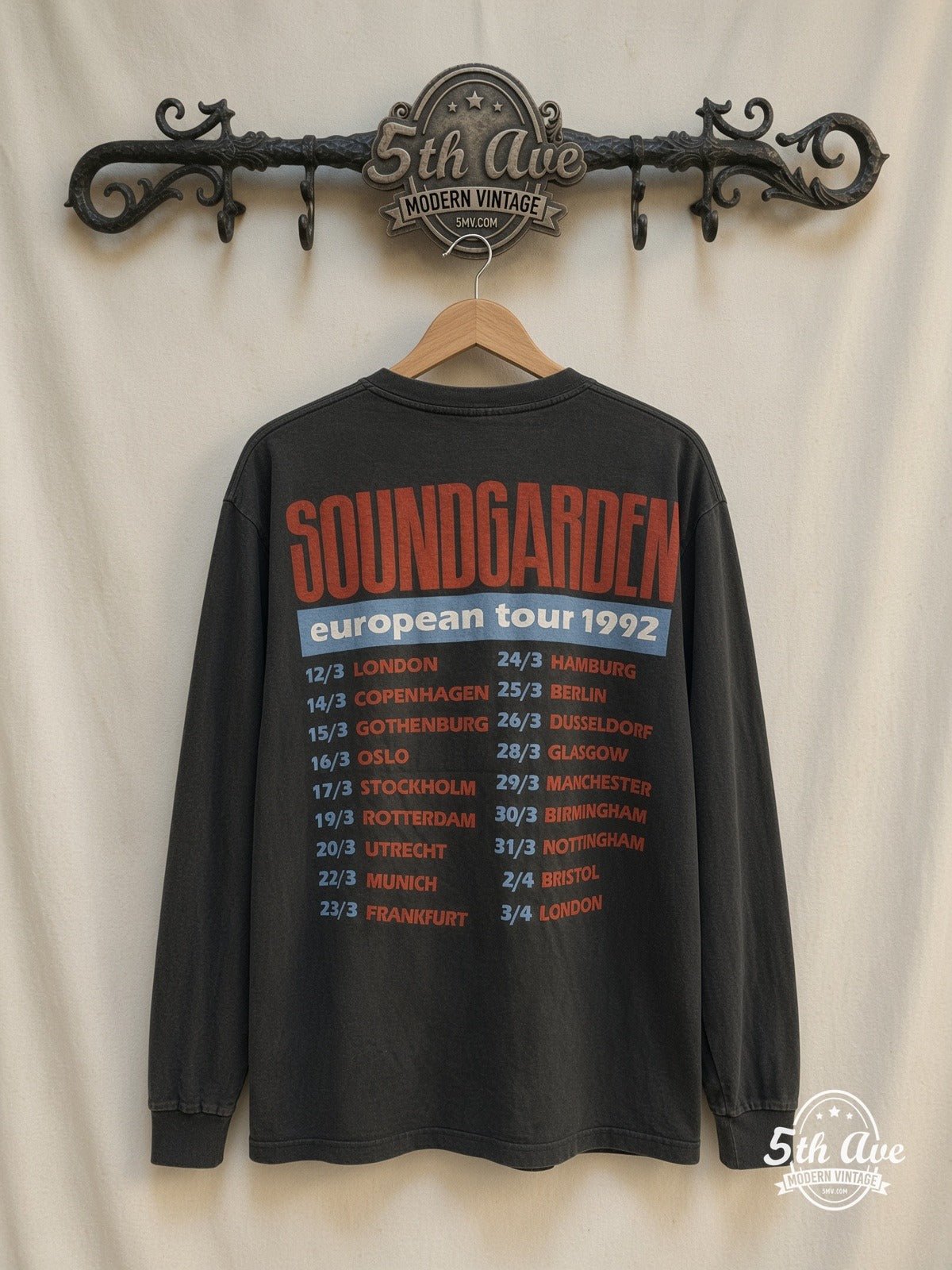 Soundgarden European Tour 1992 Long Sleeve vintage t-shirt back on rack
