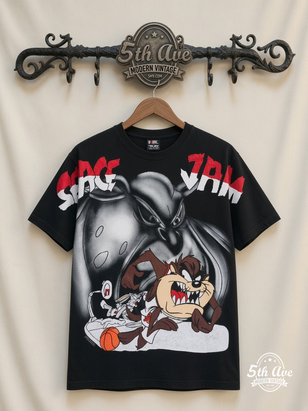 Space Jam Space Jam Taz Monstar all over print vintage cartoon t-shirt front on cream 5th Ave rack