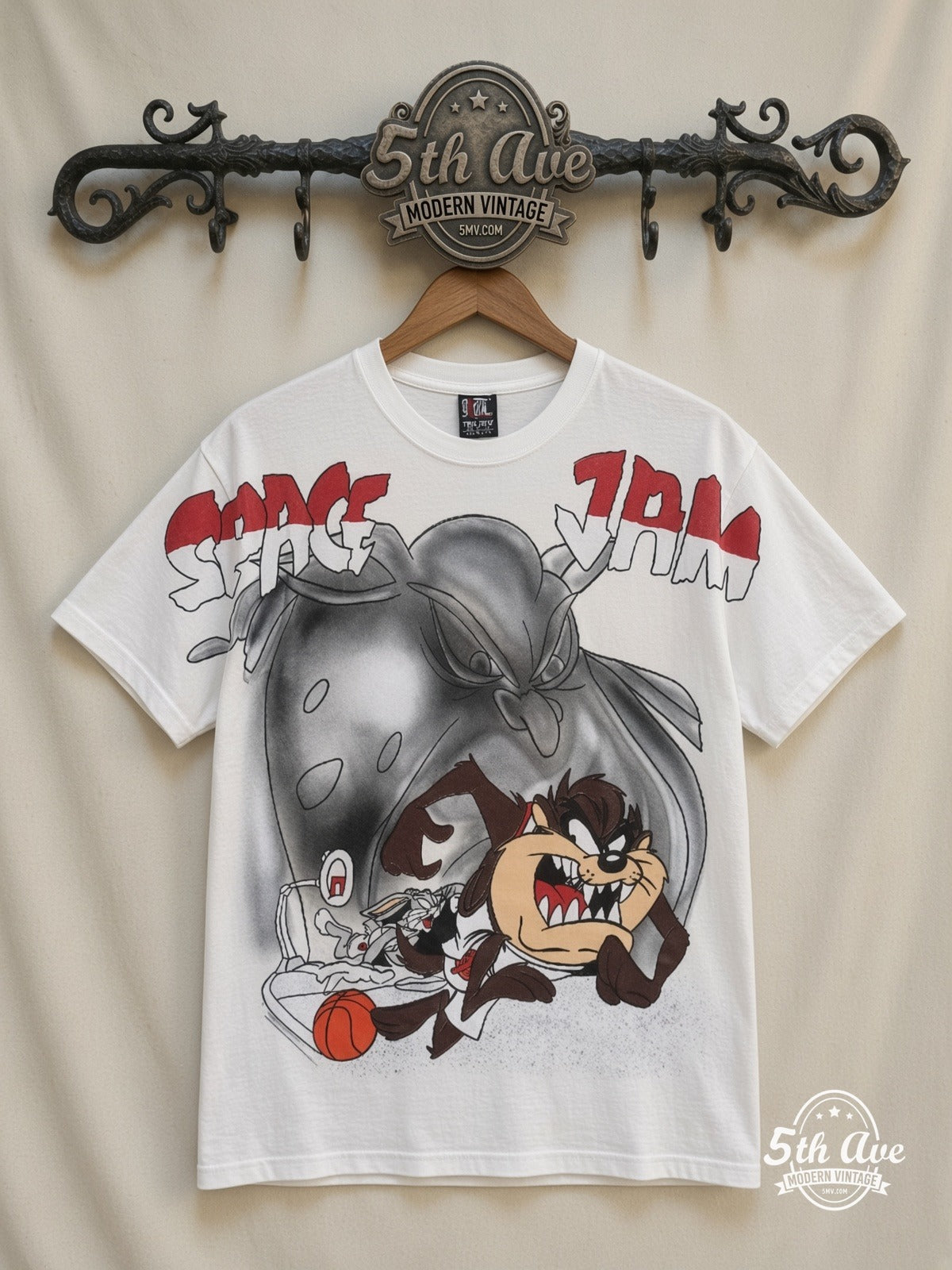 Space Jam Space Jam Taz Monstar all over print vintage cartoon t-shirt front on cream 5th Ave rack