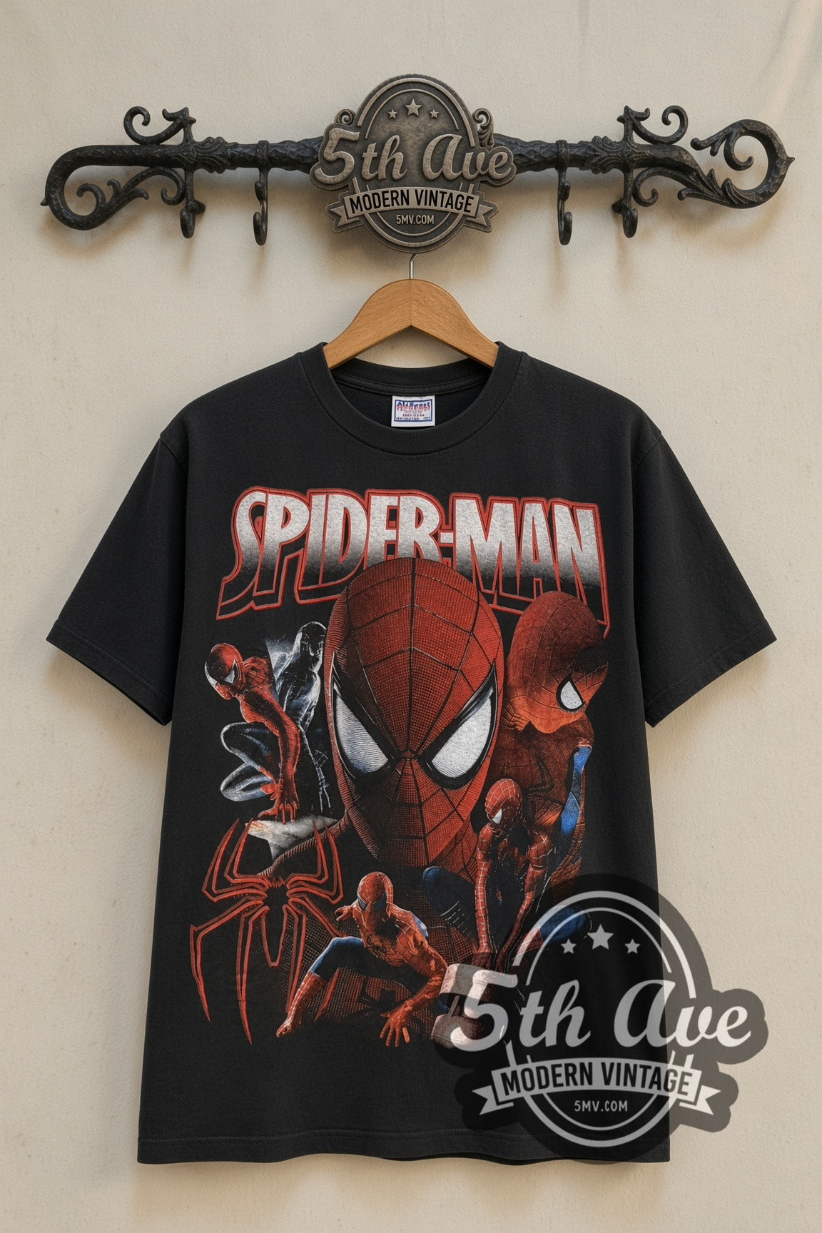 Spider-Man Marvel Studios Face Collage short sleeve vintage movie tee front on the 5MV rack