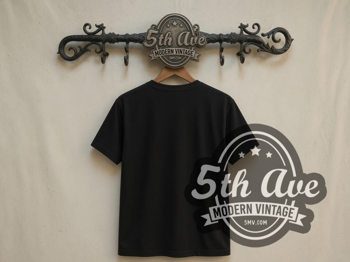 Plain black back of Star Wars Baby Yoda Grogu in Space double stitched vintage TV tee on rack