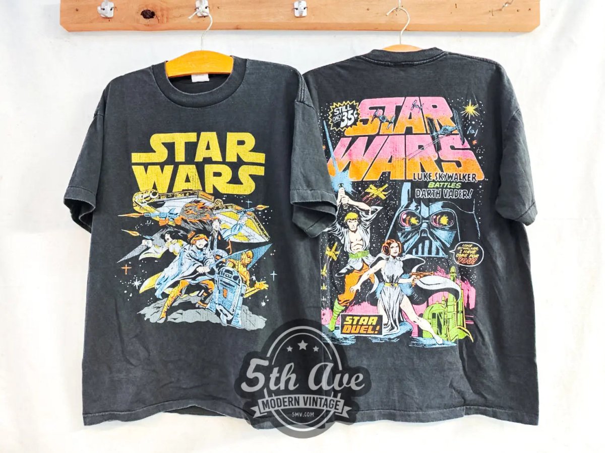 Star Wars Luke Skywalker battles Darth Vader - New Vintage Movie T shirt - Vintage Band Shirts
