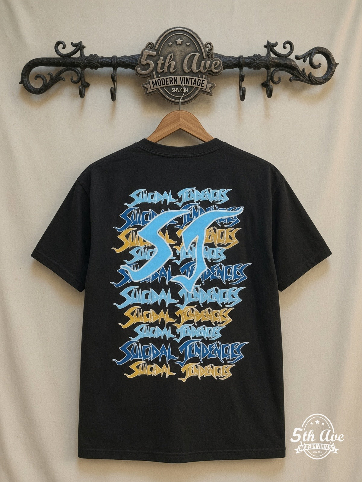 Suicidal Tendencies Logos Skeleton all over print vintage tee back on cream 5th Ave rack