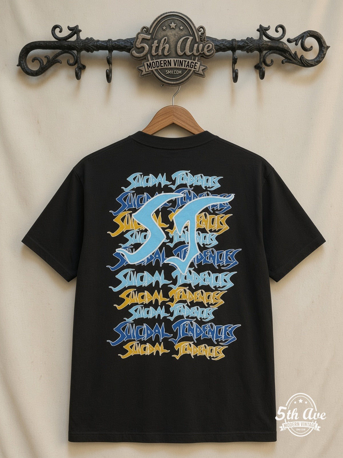 Suicidal Tendencies Logos Skeleton V2 all over print vintage tee back on cream 5th Ave rack