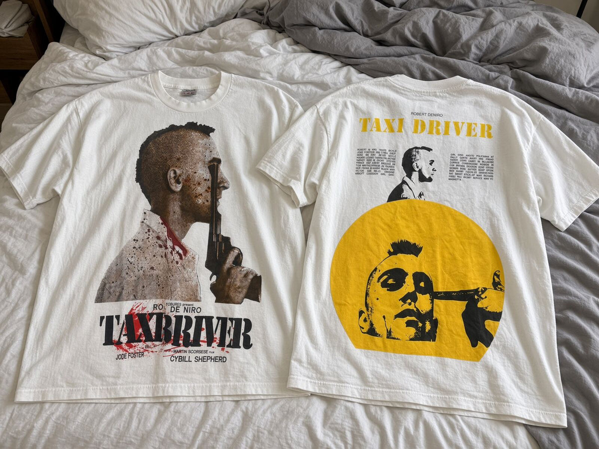Taxi Driver vintage movie t-shirt on bed