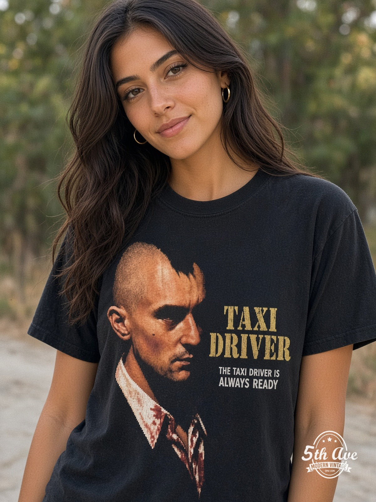 Model wearing Taxi Driver You Talkin' To Me? Mohawk vintage t-shirt
