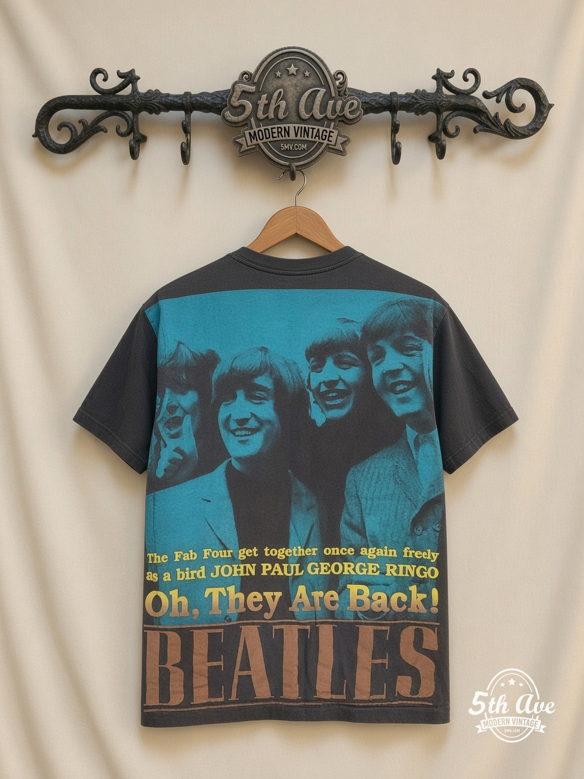 The Beatles Fab Four Collage all over print vintage tee back on cream 5th Ave rack