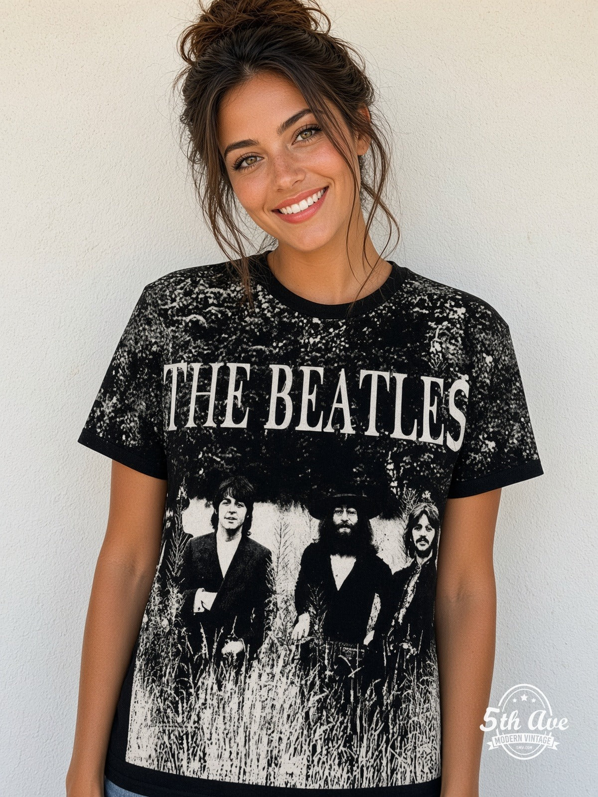 The Beatles Field Photo all over print vintage tee model wearing
