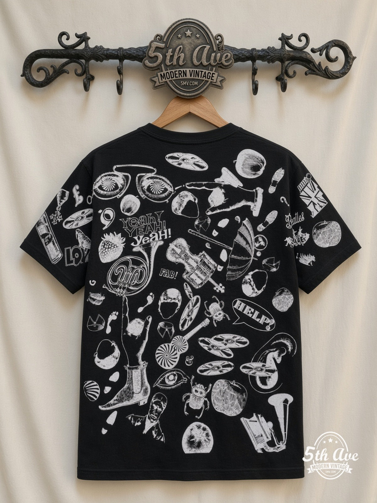 The Beatles Help Collage all over print vintage tee back on cream 5th Ave rack
