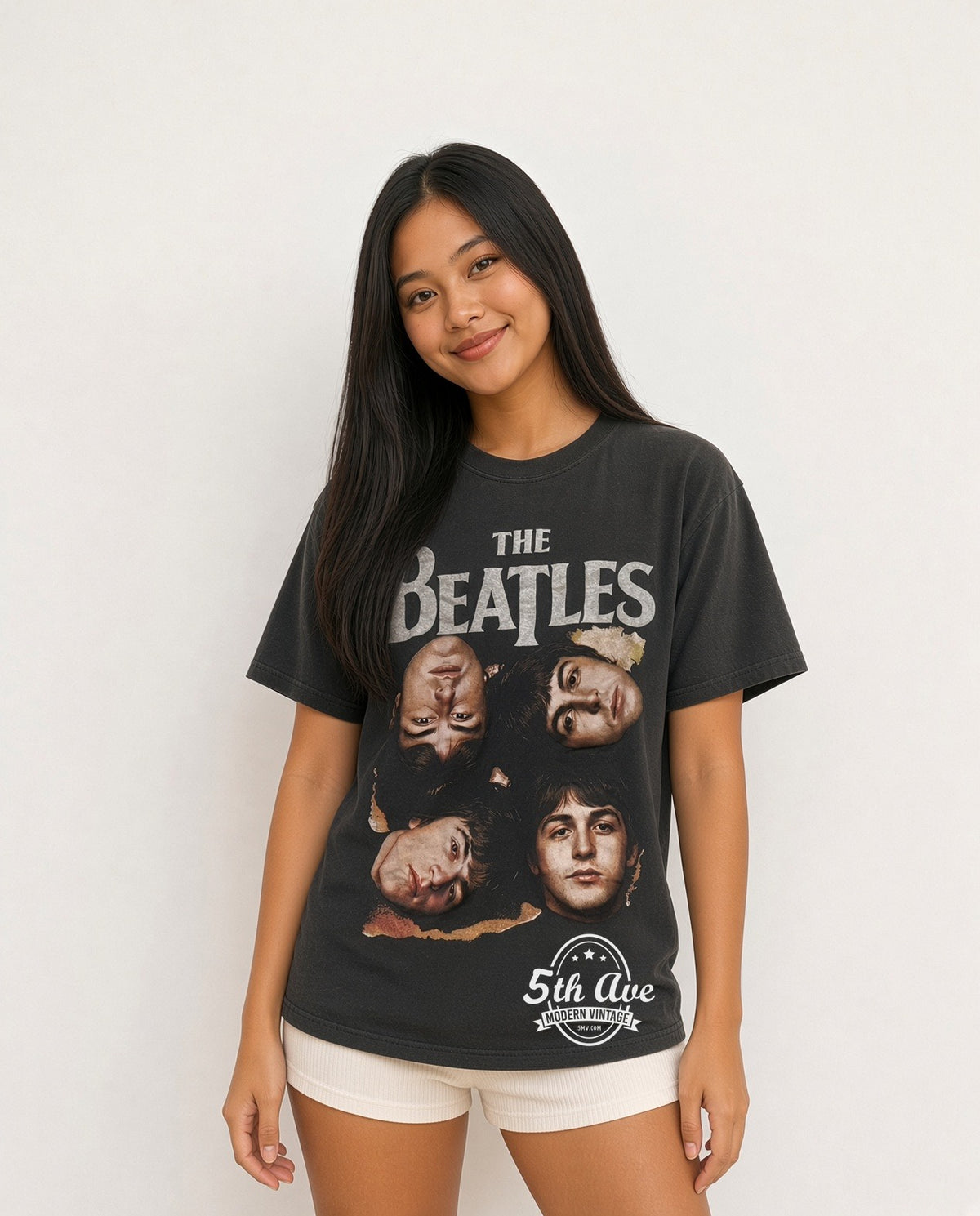 Model wearing The Beatles Ob-La-Di Ob-La-Da Green Apple Nov 22 1968 vintage t-shirt