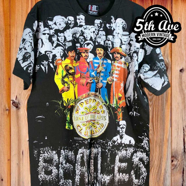 Vintage The Beatles Tour Black Band newest Tee Shirt Tshirt Men Large Graphic