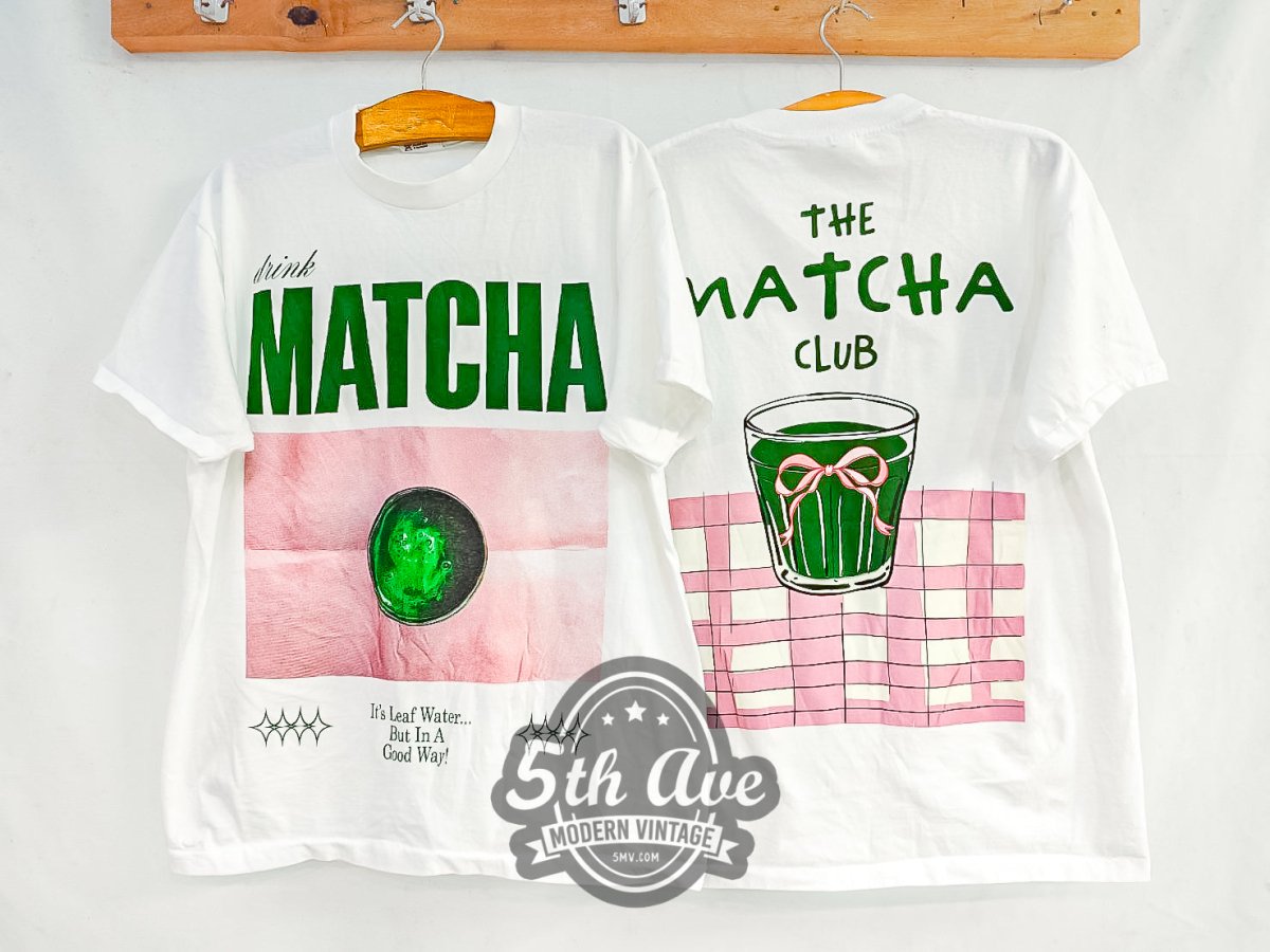 The Matcha Club 'It's Leaf Water... But In A Good Way!' - Vintage Reprint T-Shirt - Vintage Band Shirts