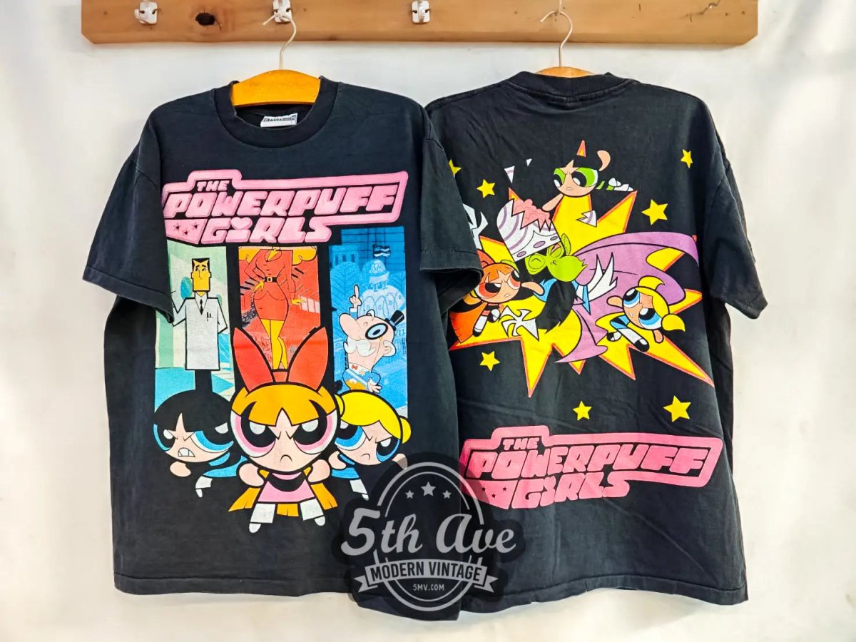 The Powerpuff Girls and Professor Utonium - New Vintage Animation T shirt - Vintage Band Shirts