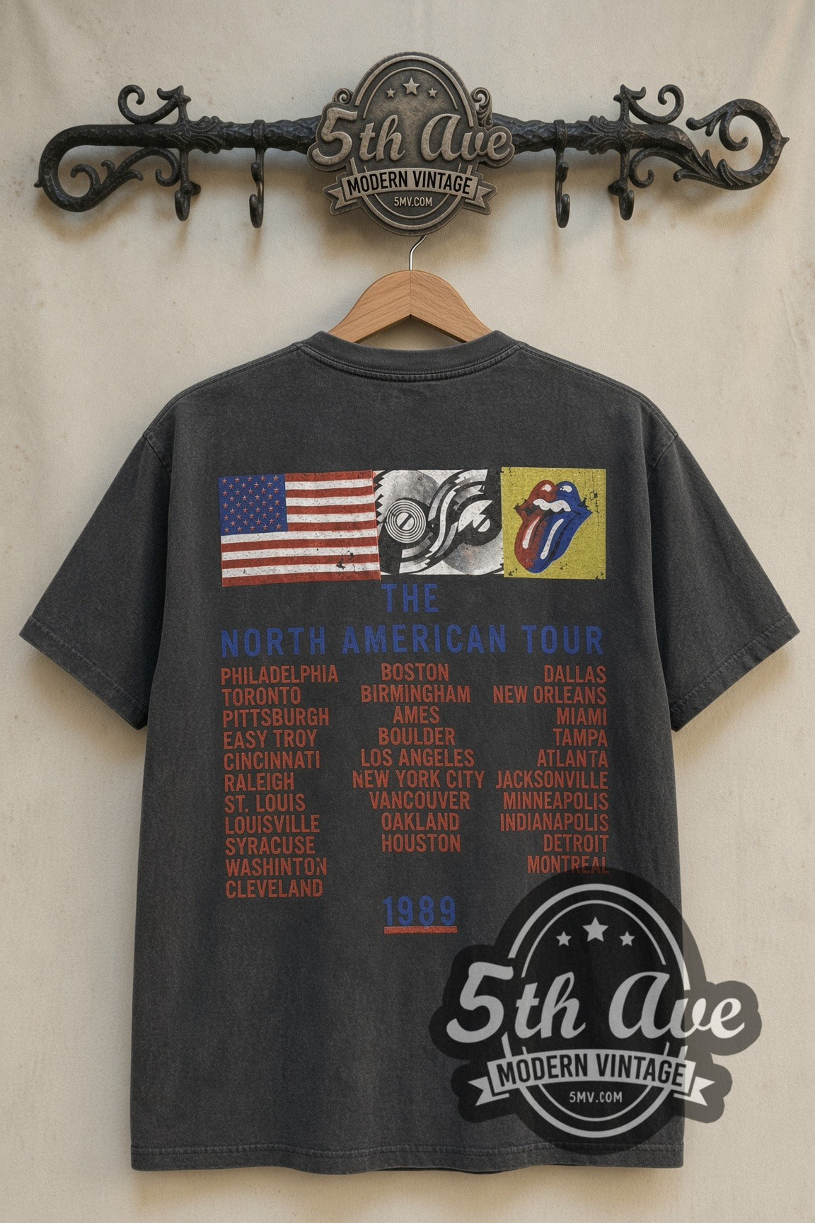 Back print of The Rolling Stones Leopard Tongue North American Tour 1989 tee on 5th Ave rack