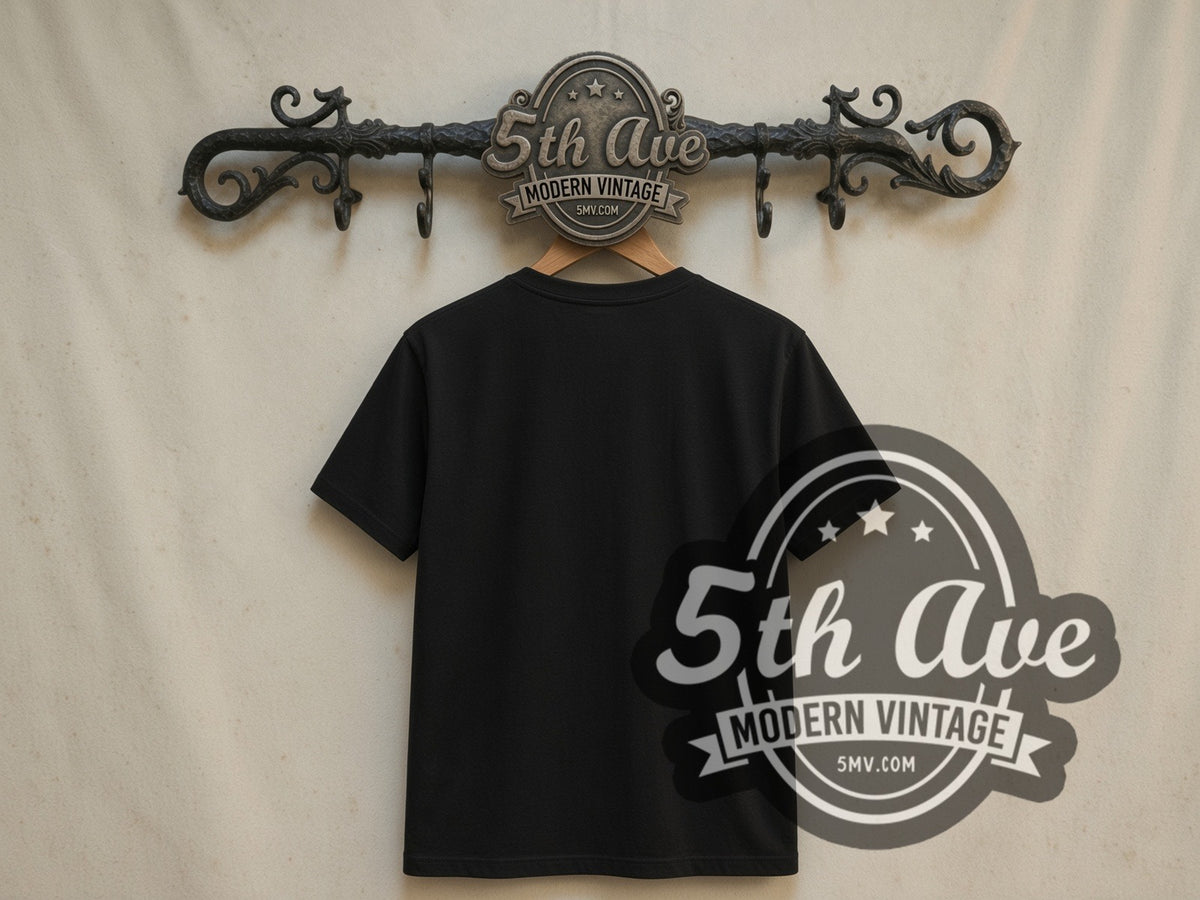 Plain black back of The Suicide Squad King Shark double stitched tee on rack