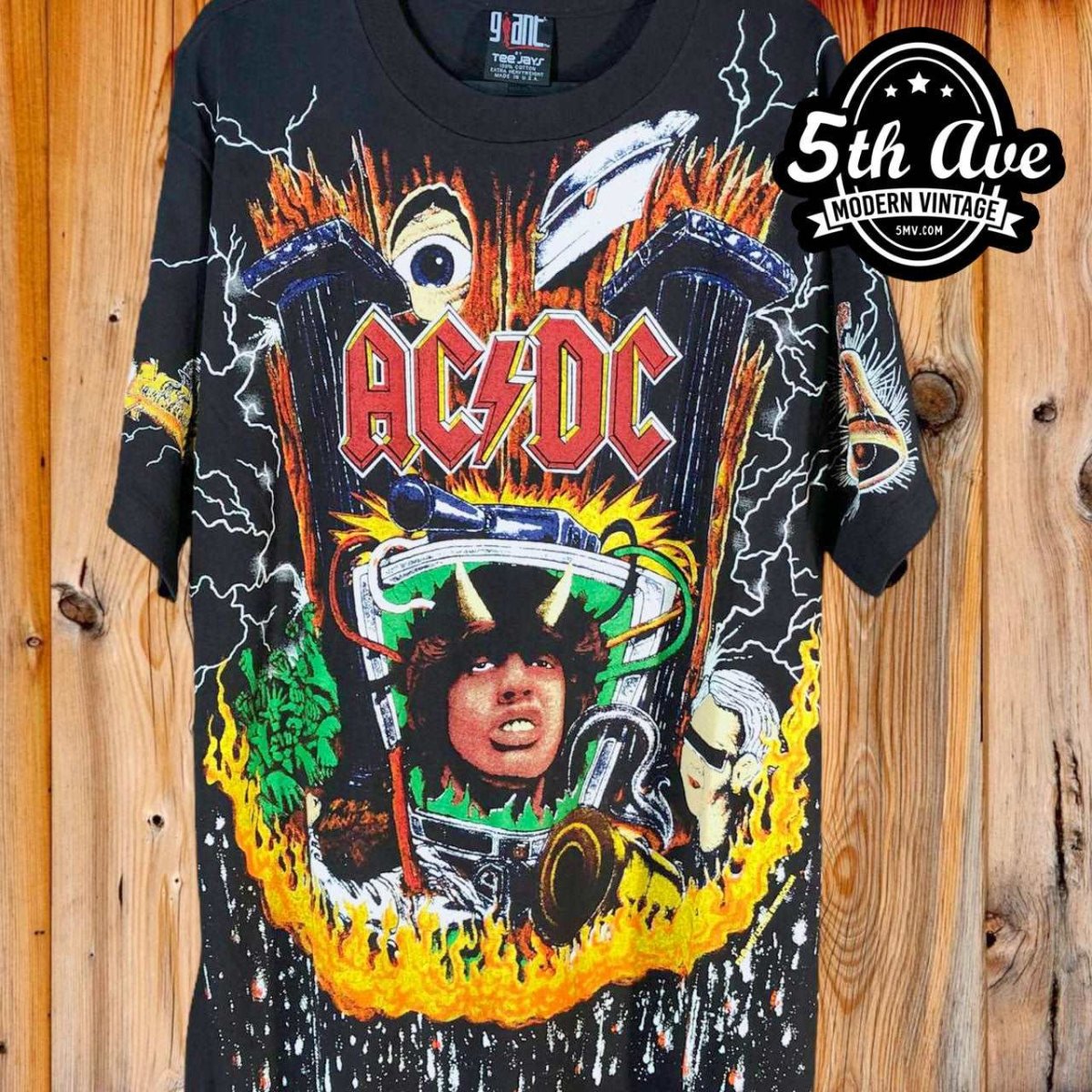 AC/DC 75' Reworked Vintage T Shirt with Attached Knit hotsell Collar, Classic rock, back in black, rock music, thunderstruck, acdc rock