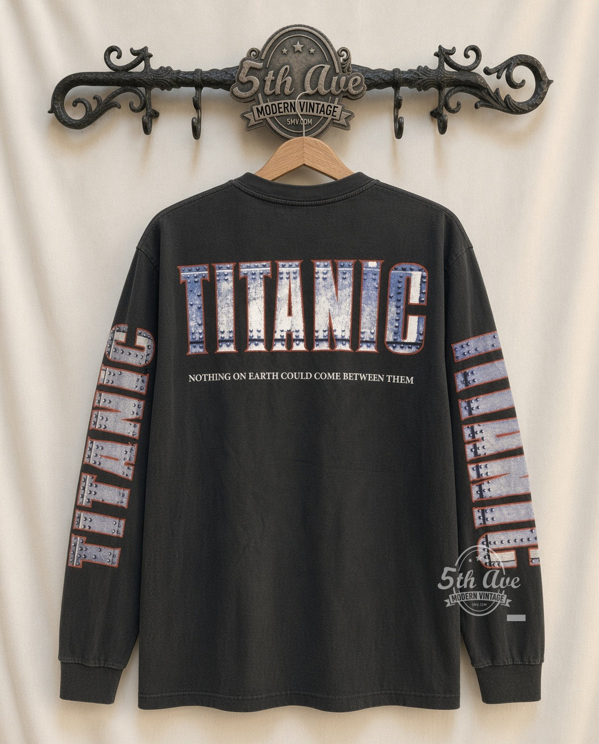 Titanic DiCaprio and Winslet Nothing on Earth Long Sleeve vintage movie t-shirt back on cream 5th Ave rack