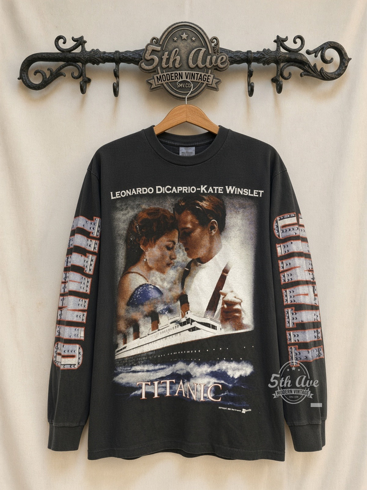 Titanic DiCaprio and Winslet Nothing on Earth Long Sleeve vintage movie t-shirt front on cream 5th Ave rack