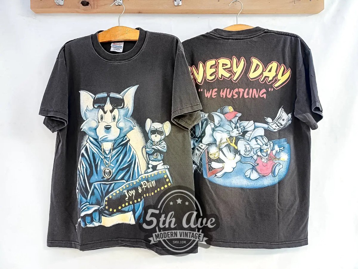 Tom and Jerry Everyday "We Hustling" - Vintage Reprint Animation T-Shirt - Vintage Band Shirts
