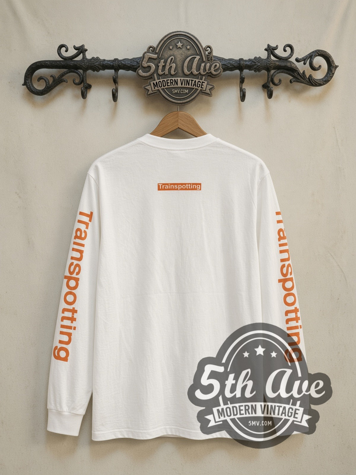 Trainspotting Cast Photo White Long Sleeve vintage movie tee back on cream 5th Ave rack