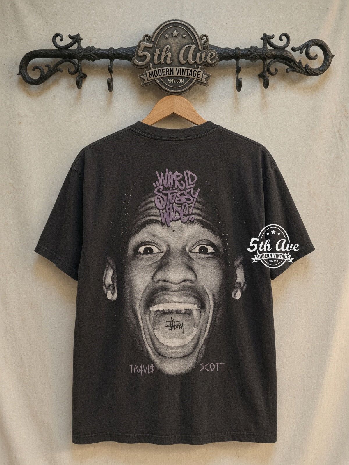 Travis Scott Stüssy FEIN Cactus Jack vintage band t-shirt back on rack