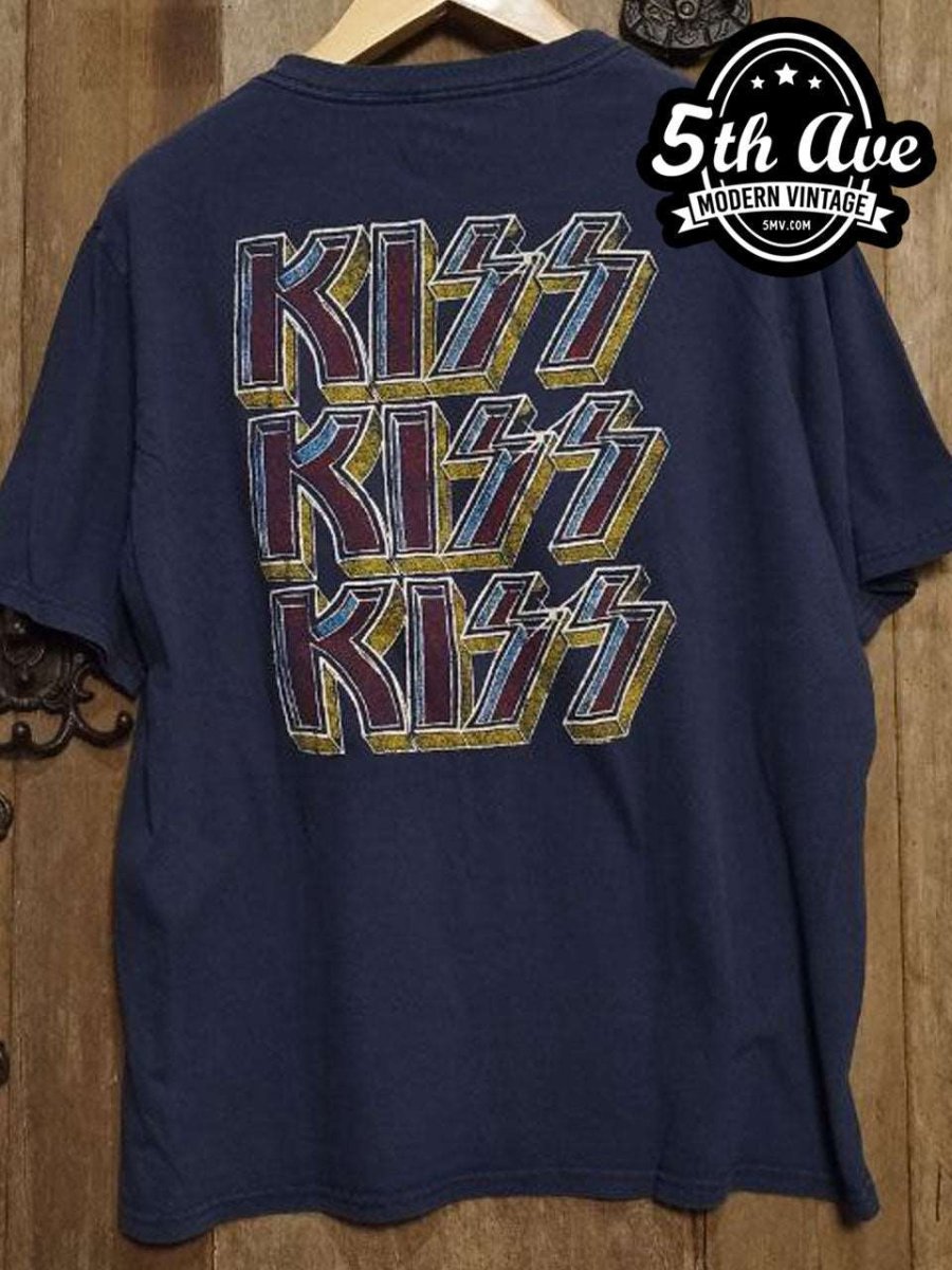 Triple Logo KISS Band T-Shirt: Single-Stitch, Crewneck, 100% Cotton with Front Band Members Graphic, 30-Day Satisfaction Guarantee - Vintage Band Shirts