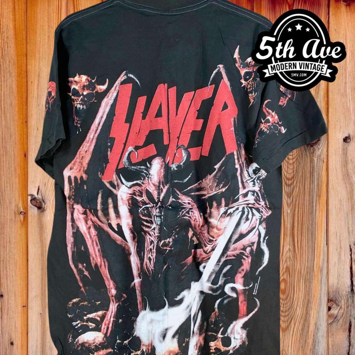 Vintage Bootleg Slayer: Unleash the Darkness with an All Over Print Single Stitch Black Short Sleeve t shirt