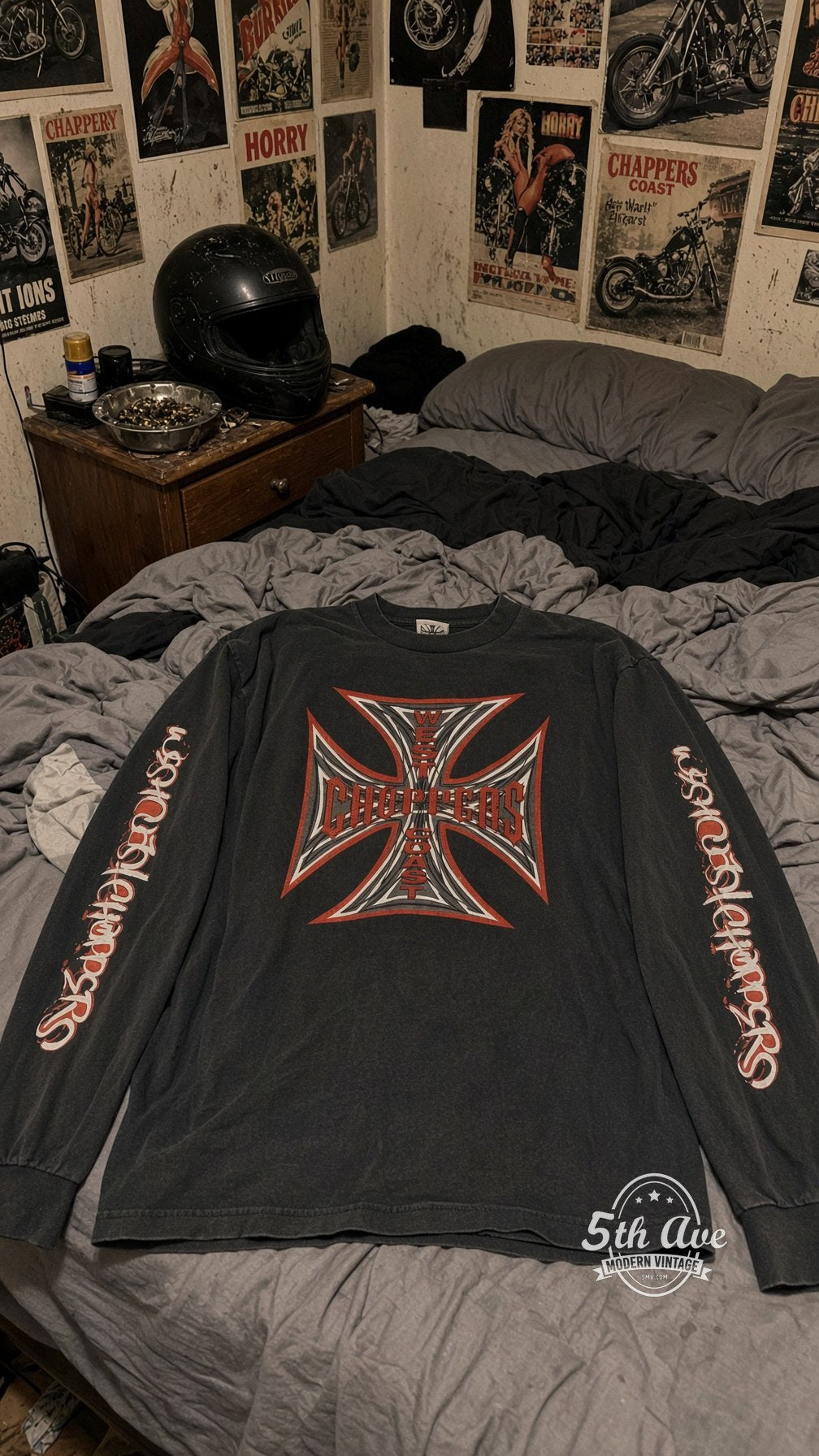 West Coast Choppers vintage band t-shirt on bed