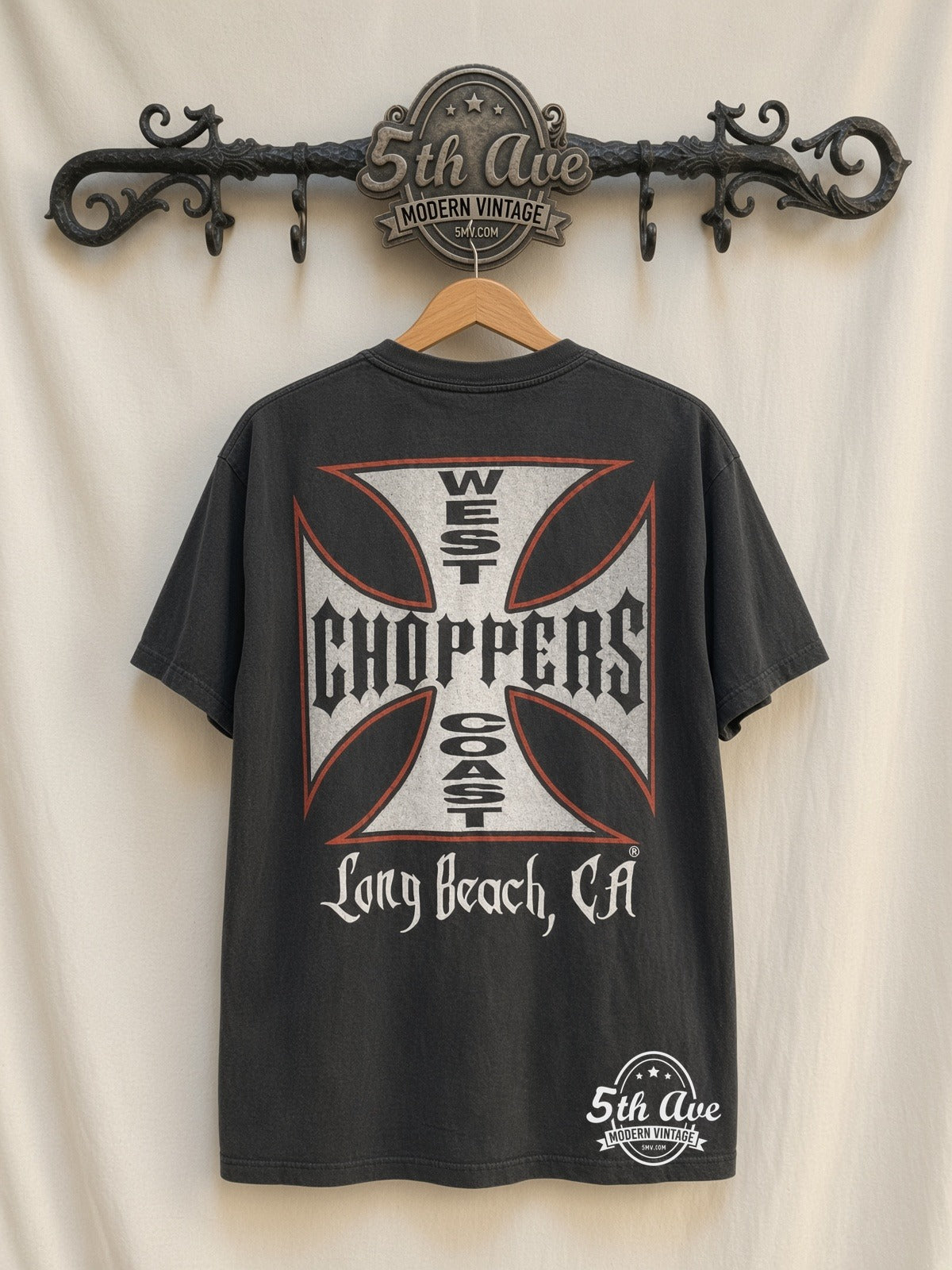 West Coast Choppers Iron Cross Long Beach CA vintage t-shirt back on rack