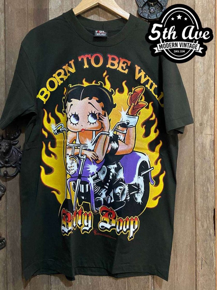 Wild at Heart: Betty Boop Born to Be Wild Single Stitch Black t shirt - Vintage Band Shirts