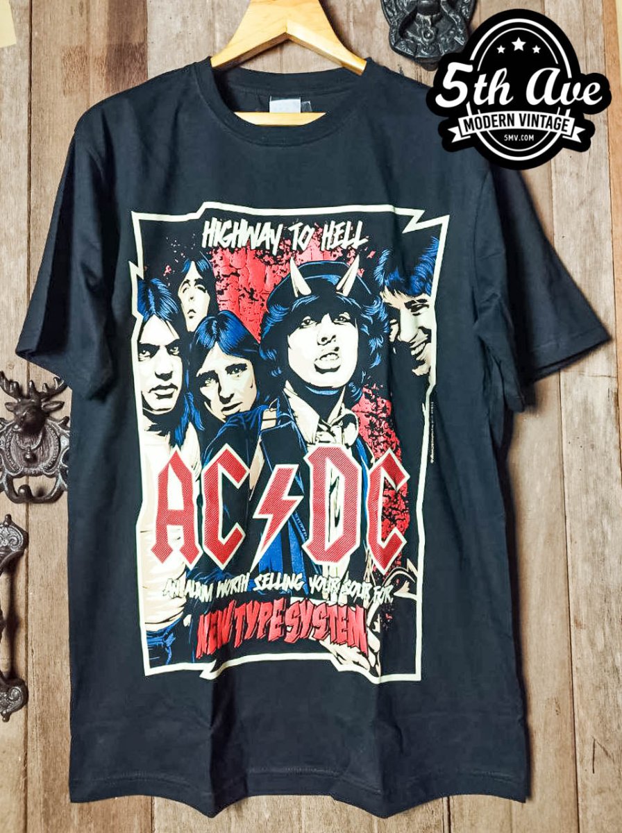 AC/DC "Highway to Hell" Black Crew Neck Double Stitch t shirt - Vintage Band Shirts