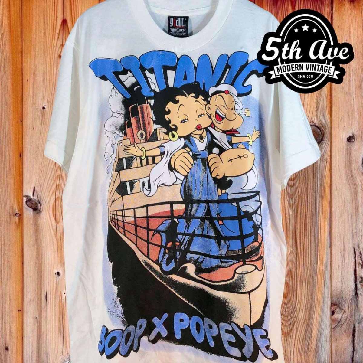 Betty Boop x Popeye x Titanic - AOP all over print New Vintage Animation T shirt - Vintage Band Shirts