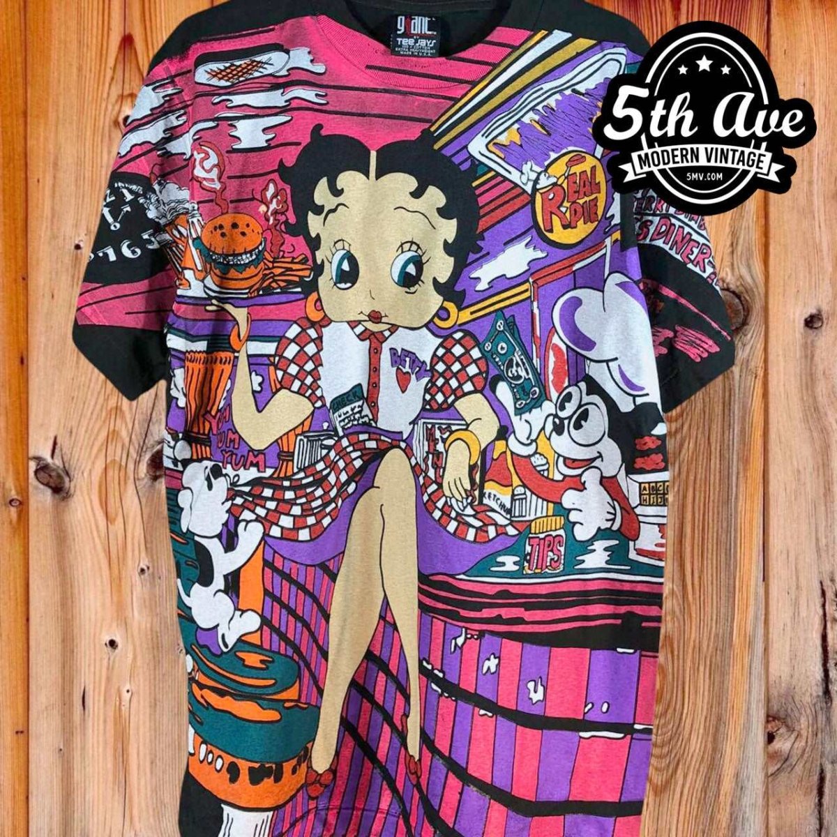 Betty Boop's Diner Served Hot & Fresh - AOP all over print New Vintage Animation T shirt - Vintage Band Shirts