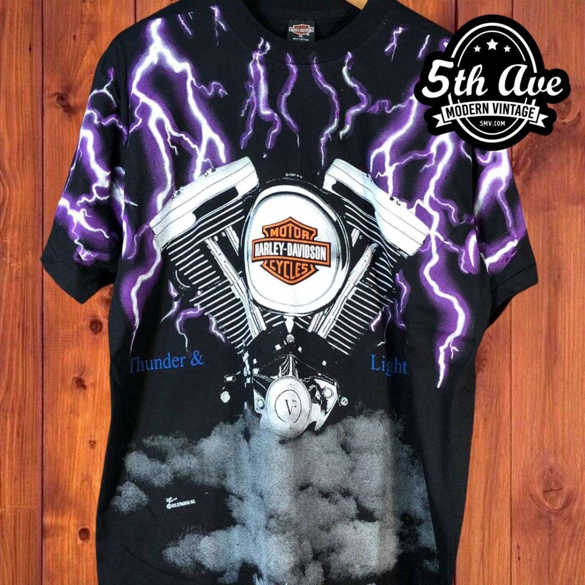 Harley Davidson Thunder and Lightning All-Over Print Single Stitch t shirt  - Vintage Band Shirts