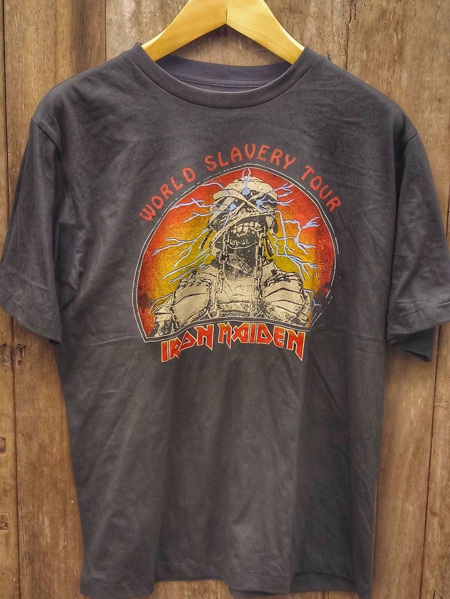 Iron Maiden 'World Slavery Tour' T-Shirt: Vintage Rock Legacy Meets Streetwear Style - Vintage Band Shirts