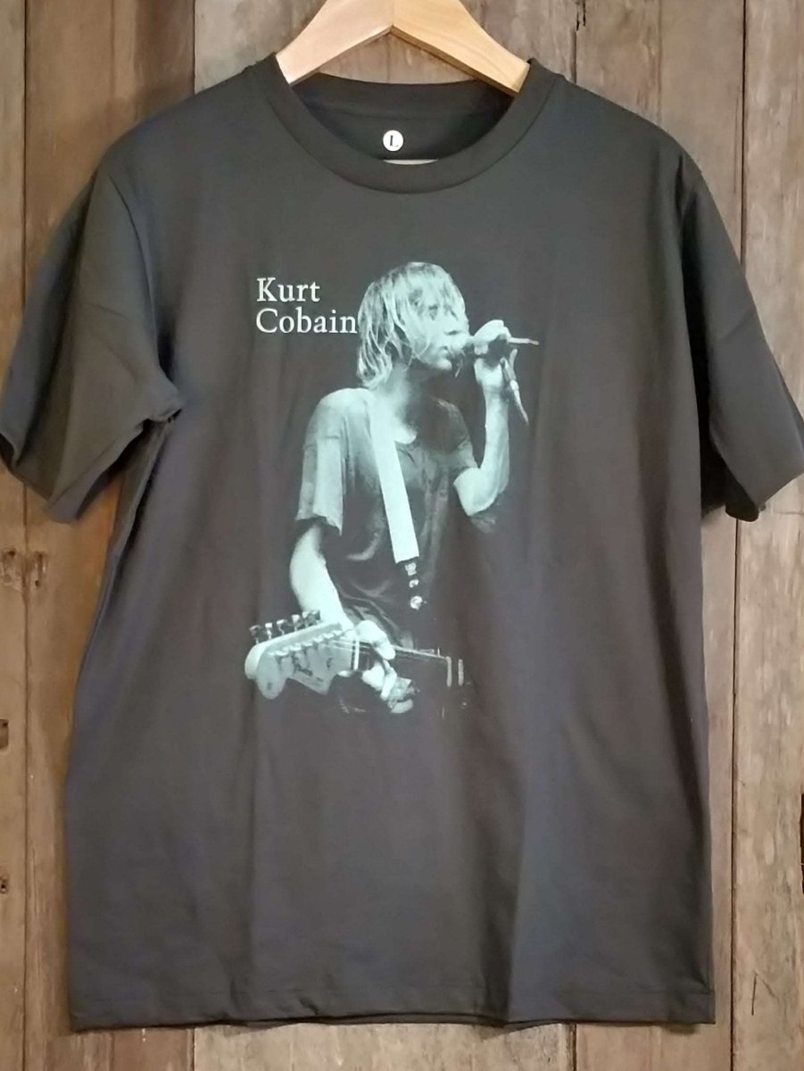 Kurt Cobain Vintage-Inspired Streetwear T-Shirt: Single Stitch, Light Blue Screen Print, 100% Cotton, Urban Fashion Essential, 30-Day Return Policy - Vintage Band Shirts