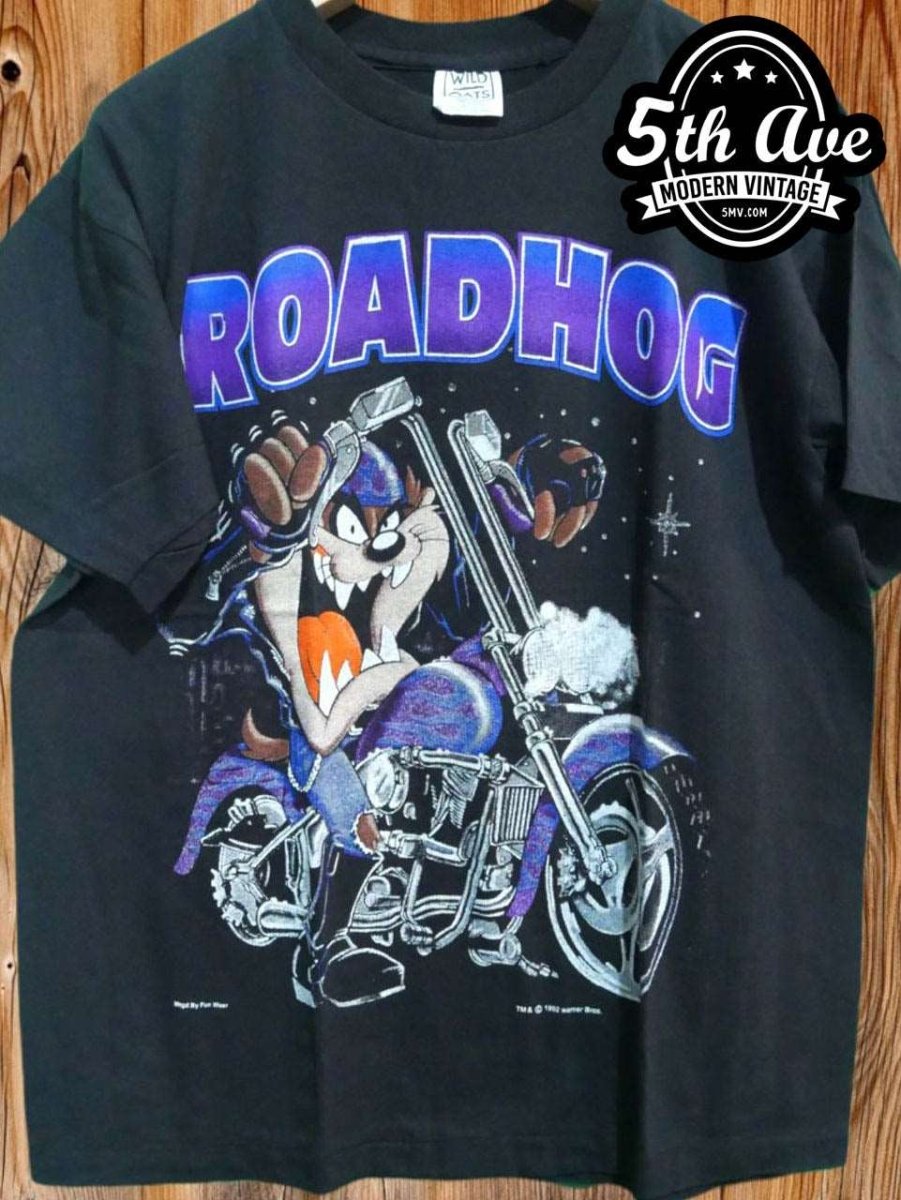 Looney Tunes Taz-Mania x Harley Davidson Roadhog - New Vintage Animation T shirt - Vintage Band Shirts