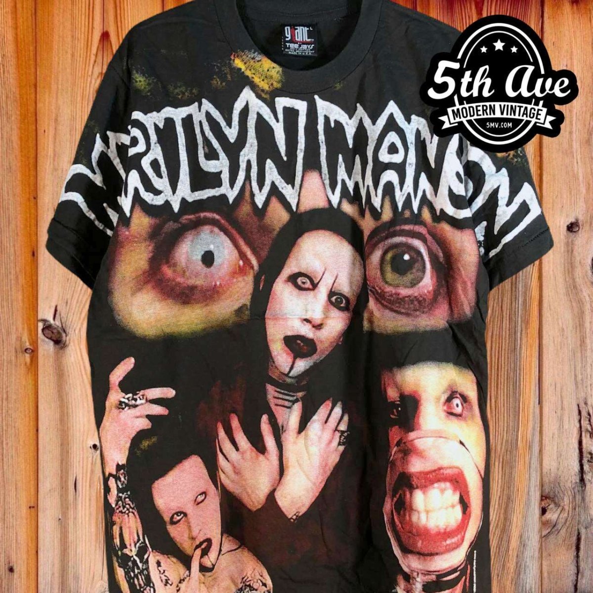 Marilyn Manson: Bootleg All-Over Print Single Stitch Short Sleeve t shirt with Giant Tag - Vintage Band Shirts