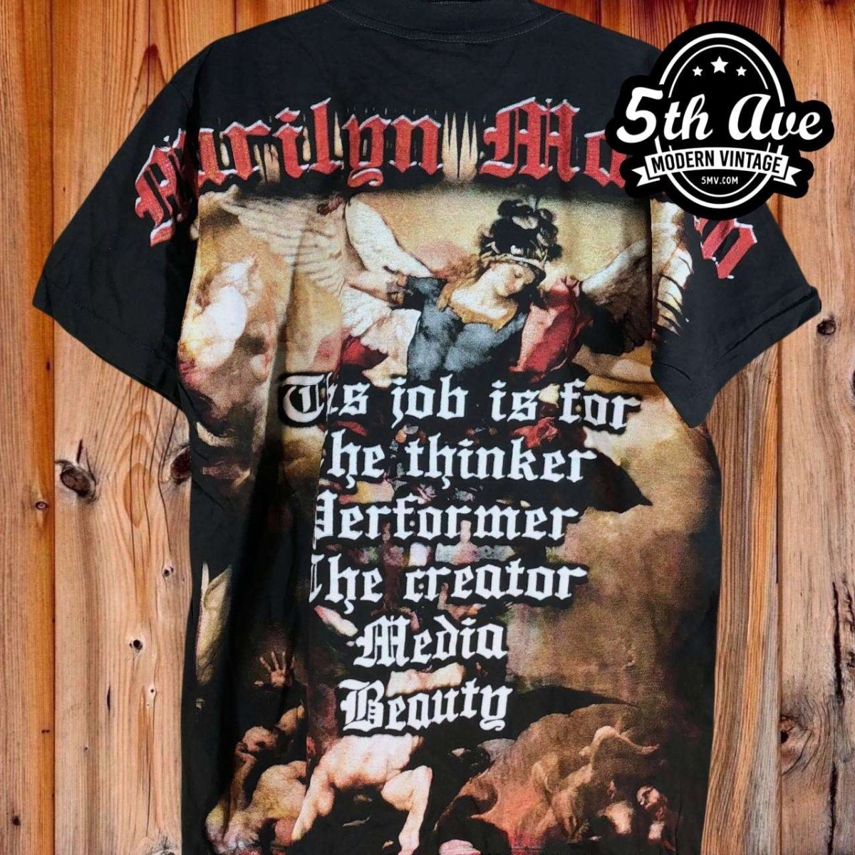Marilyn Manson: Bootleg All-Over Print Single Stitch Short Sleeve t shirt with Giant Tag - Vintage Band Shirts