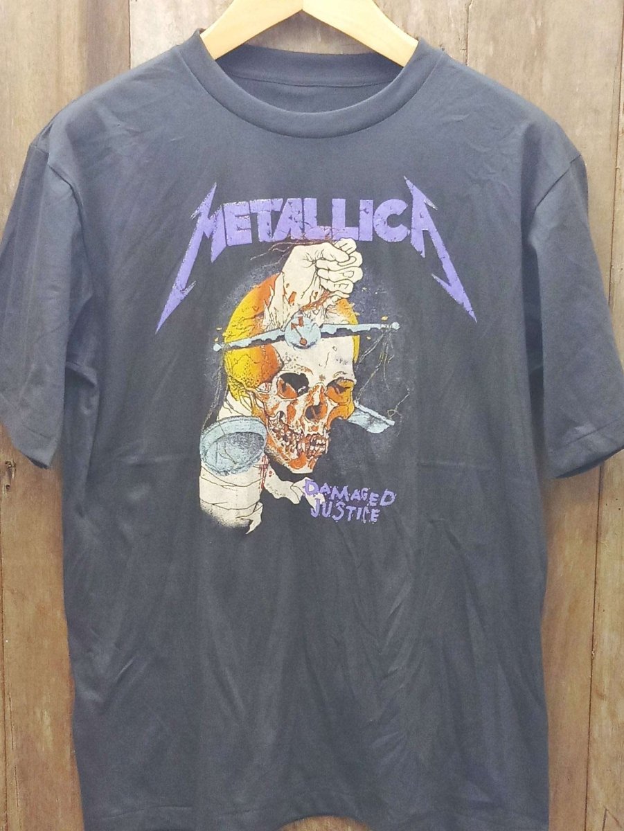 Metallica 'Damaged Justice' Hammer and Band Images Cotton T-Shirt - Vintage Band Shirts