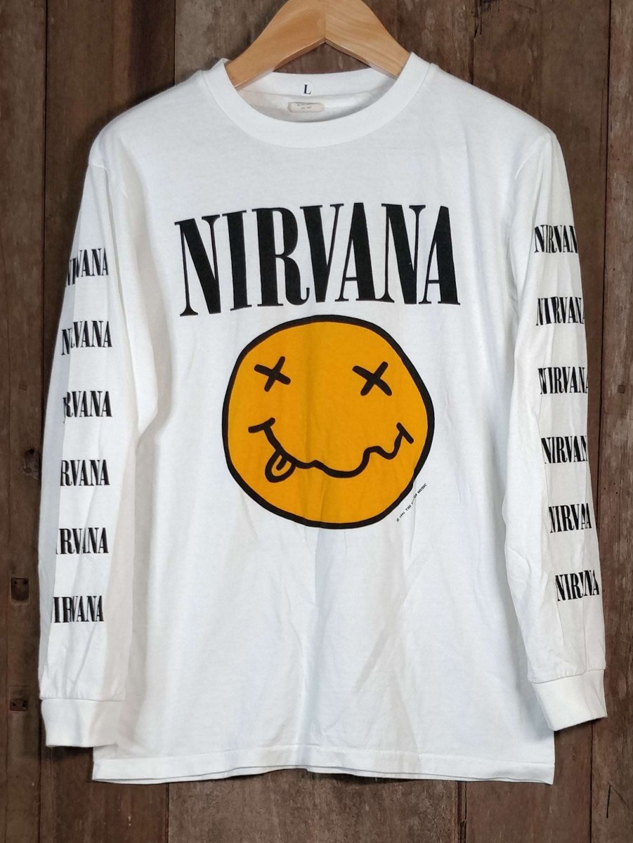 NIRVANA SMILEY Men's Large Long Sleeve 100% Cotton New Vintage Band T Shirt - Vintage Band Shirts