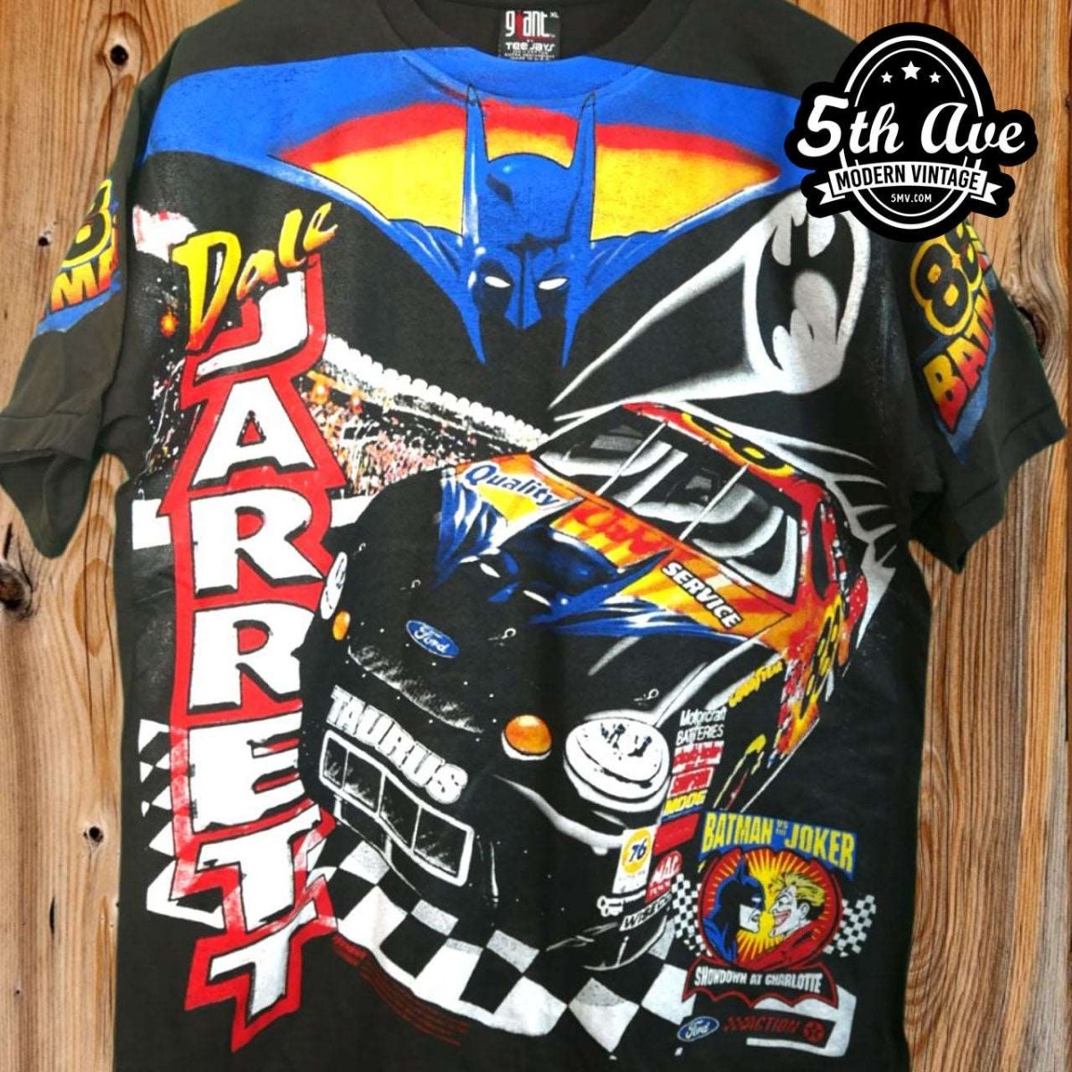The Dark Knight on Wheels: Dale Jarrett NASCAR Batman Single Stitch t shirt - Vintage Band Shirts