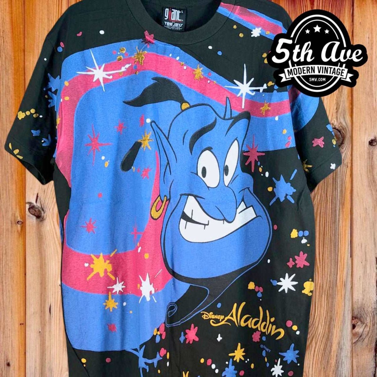 Walt Disney Aladdin Genie - AOP all over print New Vintage Animation T shirt - Vintage Band Shirts